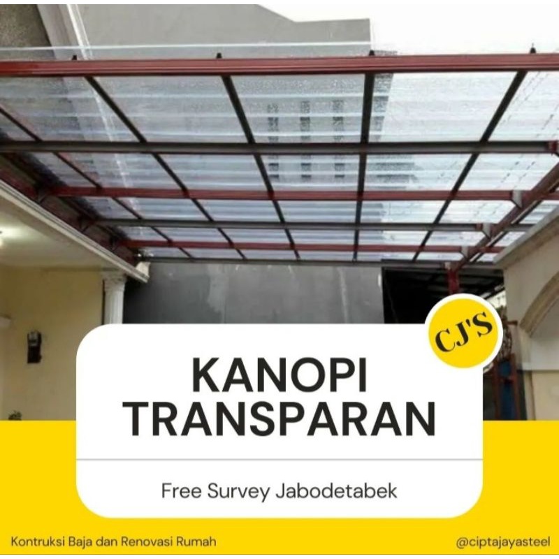 Kanopi Rangka Baja Ringan Atap Spandek Transparan