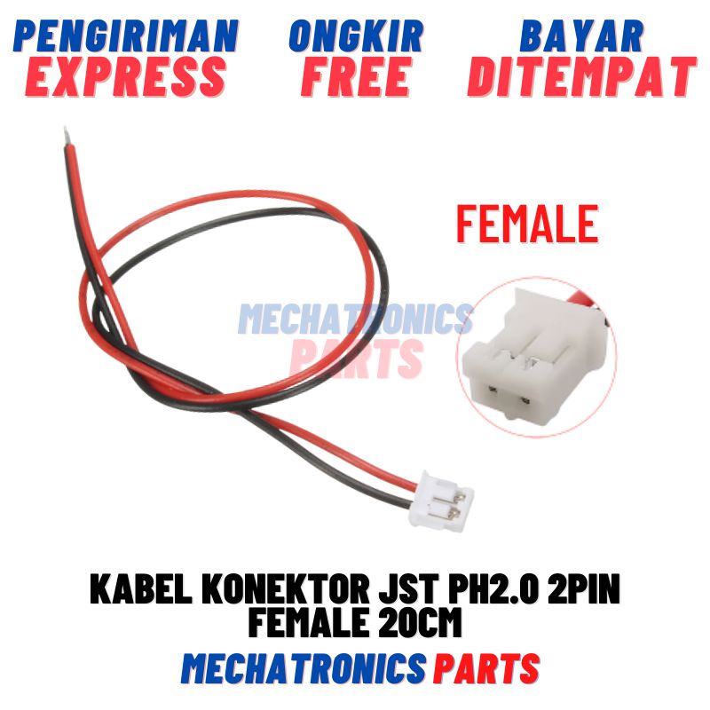 Kabel Konektor JST PH2.0 2Pin Female 20cm