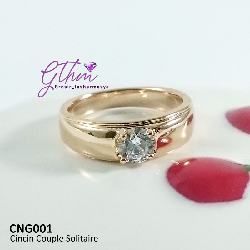 Cincin Pasangan Couple Single Pengantin Emas Silver Mata Kristal Swaroski CNG001