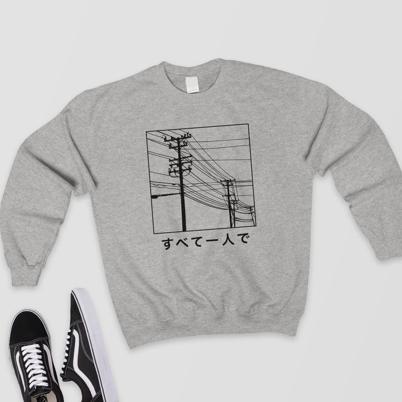 Sweater Crewneck All Alone Japan Vibes Kanji Cotton Fleece Premium Quality