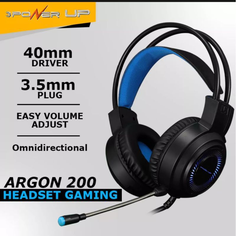 Headset Gaming Wired 3 Power Up ARGON 200 3.5mm RGB Breathing Light NAMPOL GAN