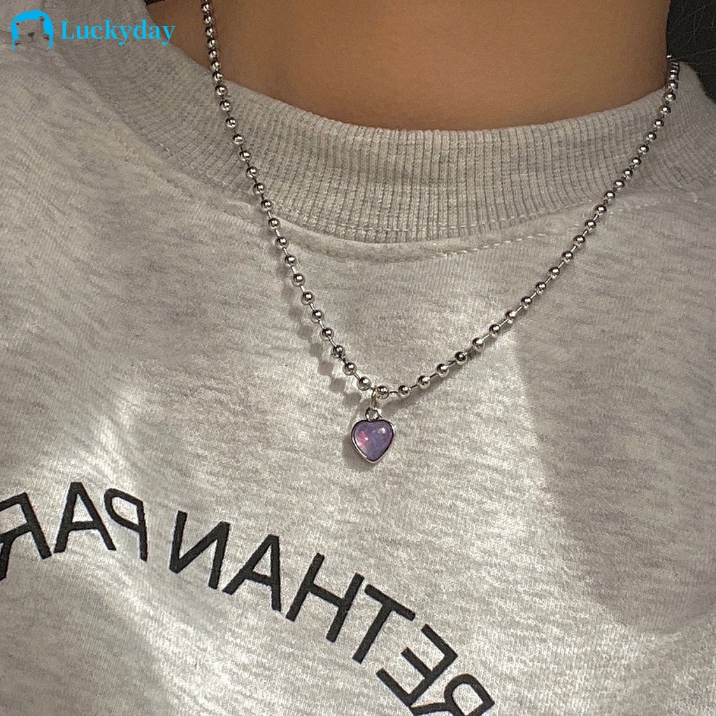 YEEZII Kalung Rantai Choker Liontin Manik-Manik Hati Warna Silver Untuk Wanita