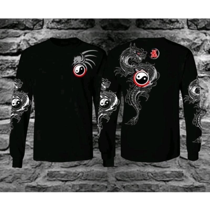 Kaos Pria Distro Lengan Panjang Yin Yang Baju Oblong Dewasa Keren Kekinian