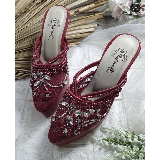 sepatu wedding melani merah Maroon tinggi 12cm