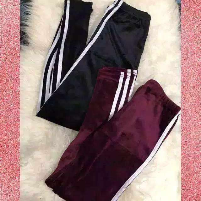 CELANA LEGGING VELVET STRIPE IMPORT LEGGING BLUDRU ASLI