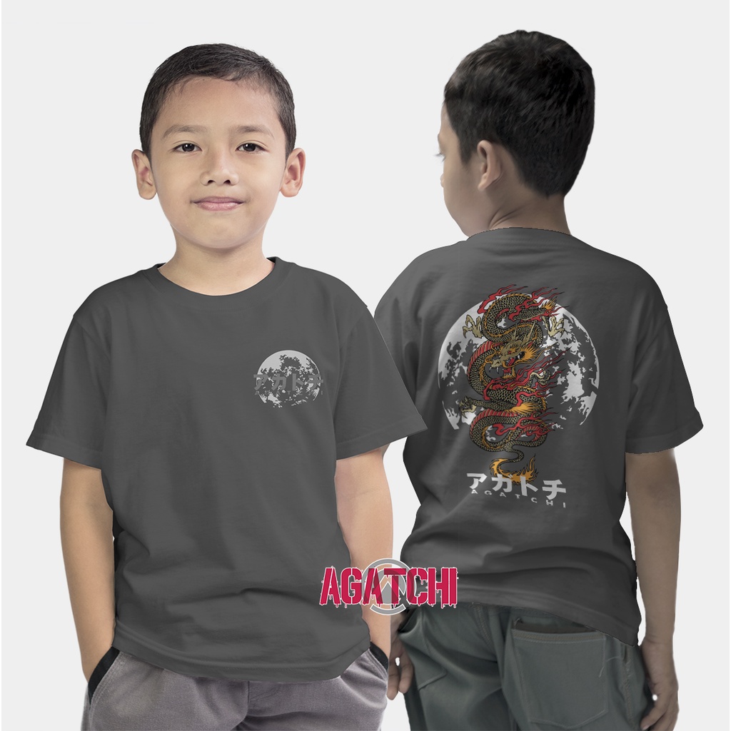 Baju Kaos Atasan Anak Laki-Laki Agatchi Motif Naga Dragon Moon