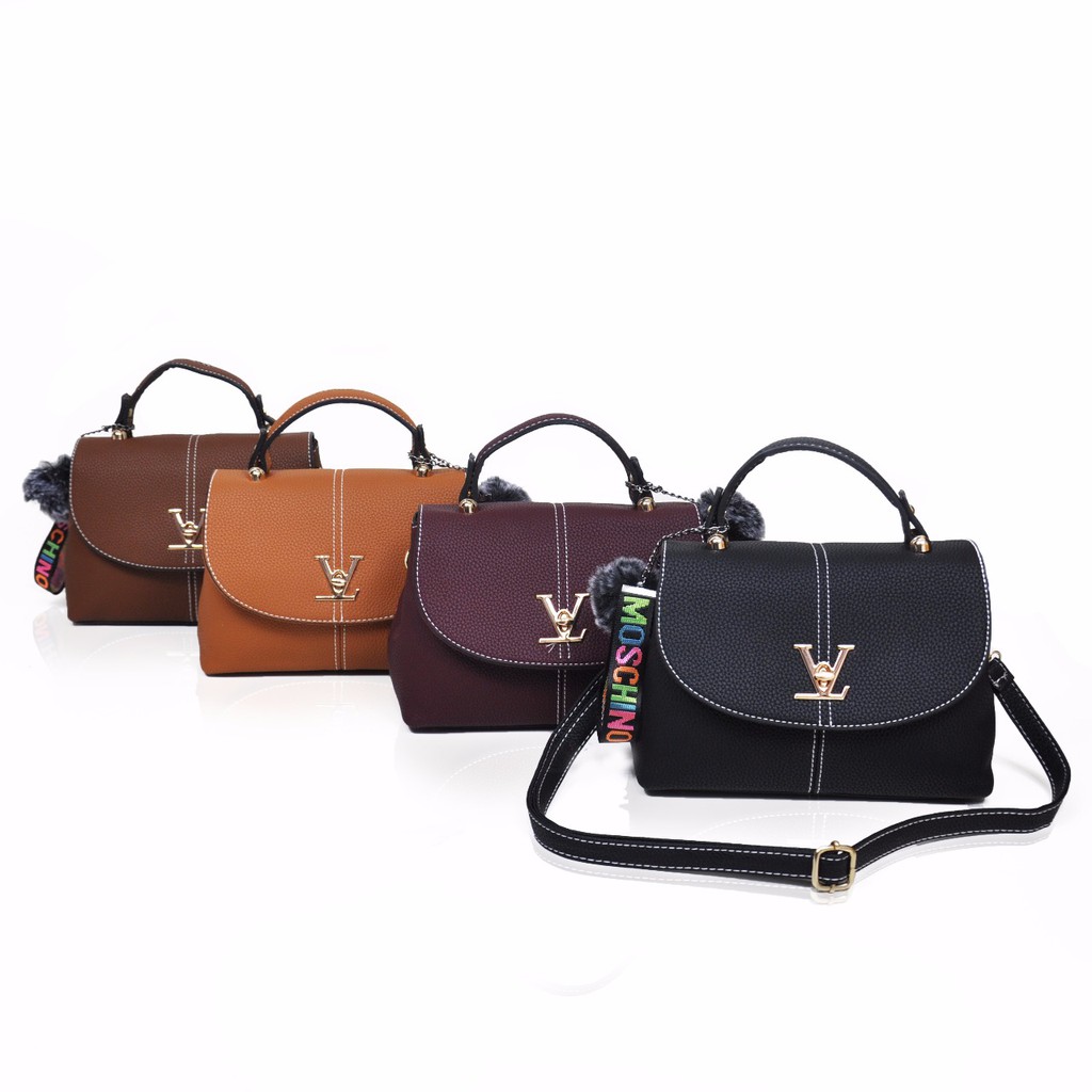 TAS SELEMPANG LV POMPOM 3335-2 LAV BEST SELLERTAS FASHION TERMURAH DISKONTAS BRANDED WANITA BATAM