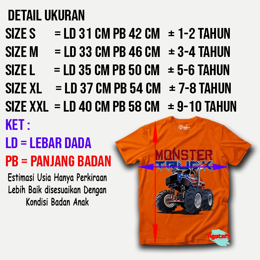 Baju Anak / Kaos Atasan Anak Laki-Laki Monster Truck Premium