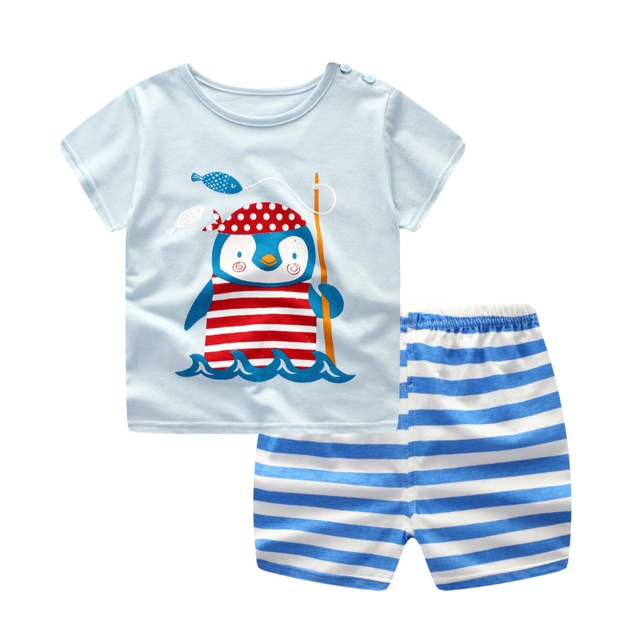 Baju Setelan Anak little Pinguin / Lengan Pendek + Celana Pendek