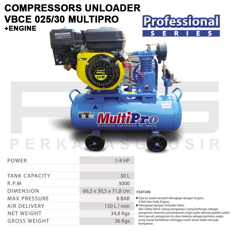 Compressor Unloader + Engine VBCE 025/30 MULTIPRO Kompresor Angin