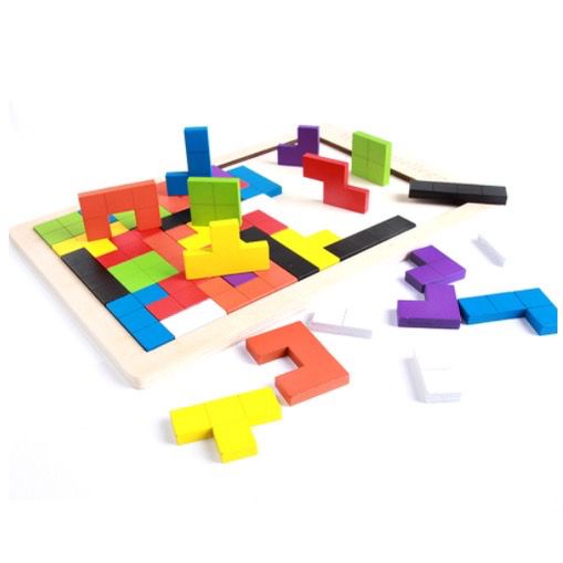 Mainan Edukasi TETRIS PUZZLE Mainan Kayu Tangram Tetris Brain Game