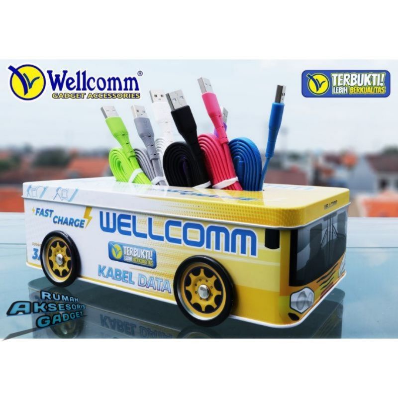 Kabel data Micro USB V8 Android WELLCOMM BIS support fast charging pengisian daya cepat 3A welcome termurah