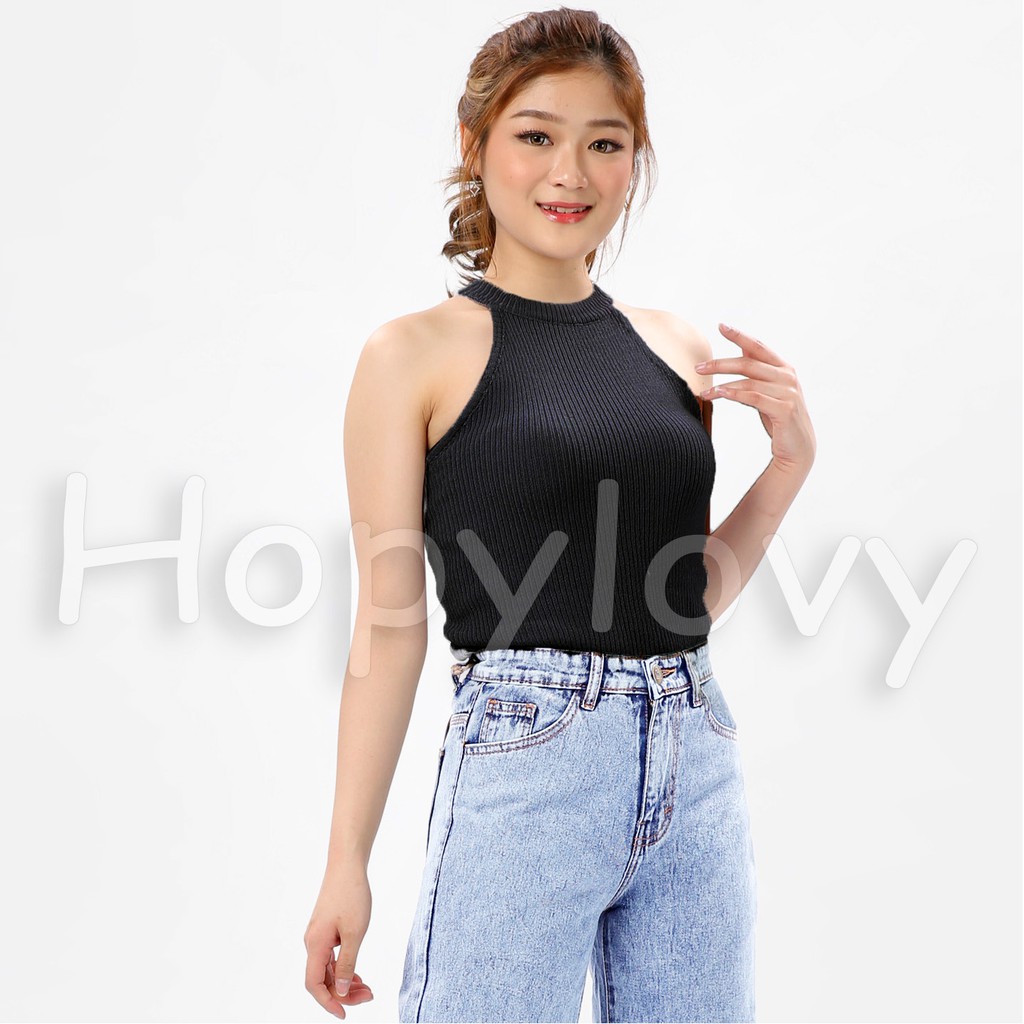 HOPYLOVY Tanktop Kerah Rajut Knit Top Wanita Abel