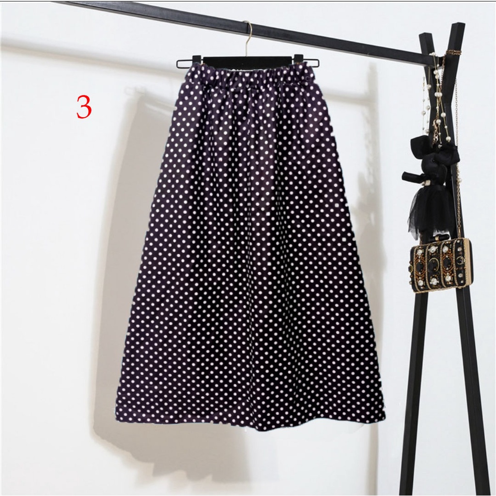 Rok midi a linea casual aneka motif berpinggang tinggi untuk wanita 865