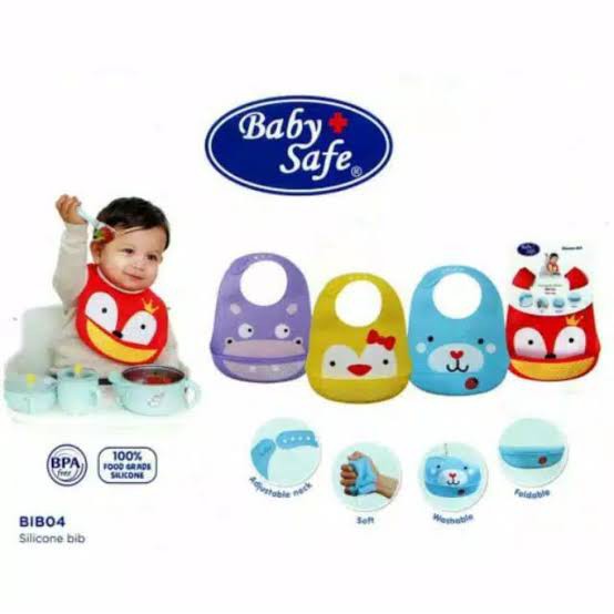 Baby Safe Silicone Bib Slabber Celemek Makan Bayi Silikon BIB04 BIB 04