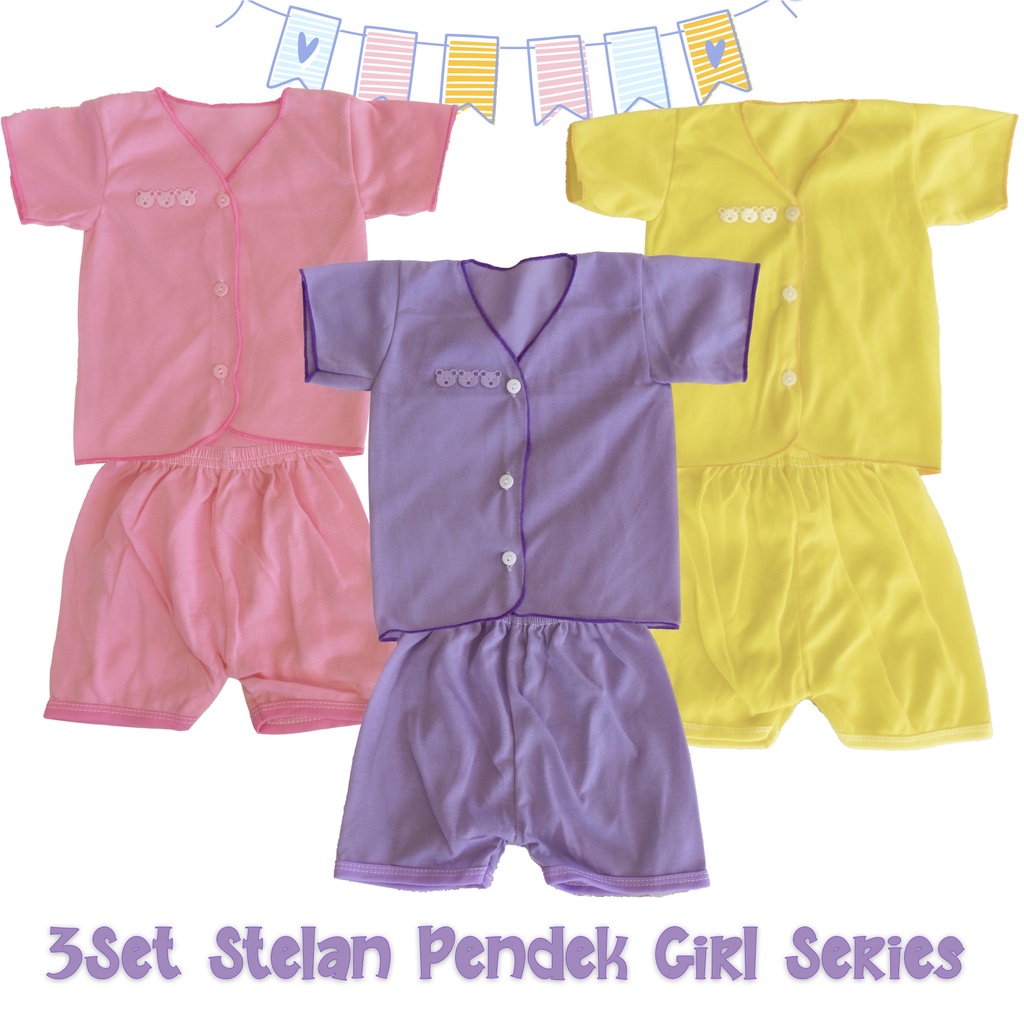 3Set Setelan baju bayi harian Newborn polos laki laki perempuan Baju bayi Panjang Baju bayi Pendek Baju bayi Kutung Panda Bagus Paket Hemat dan Murah