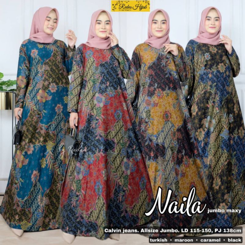 Gamis Maxy Jumbo Big Size Melar Adem Bahan Calvin Jeans LD Melar 115 - 150 cm 3L 4L 5L Ori Redea