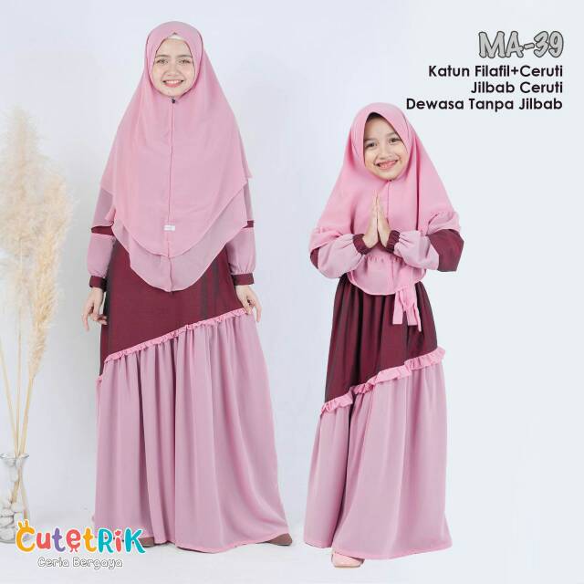 Gamis baju muslim couple ibu dan anak cutetrik filafil ceruti