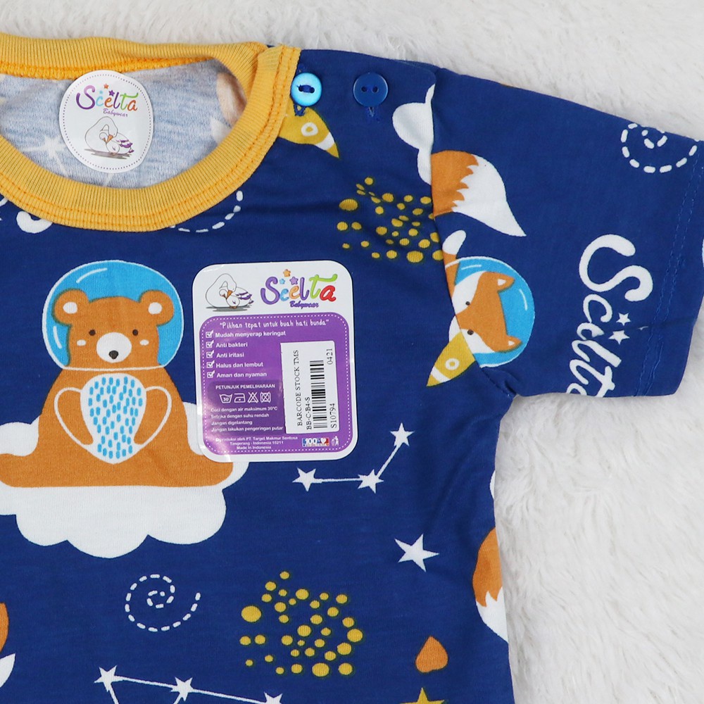 Baju bayi katun lengan pendek kancing pundak motif hewan  scelta kids ori