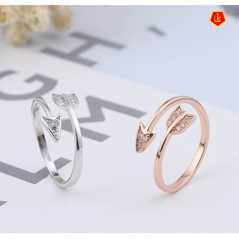 [Ready Stock]Creative Curved Arrow Ring S925 Silver Cute Fashion