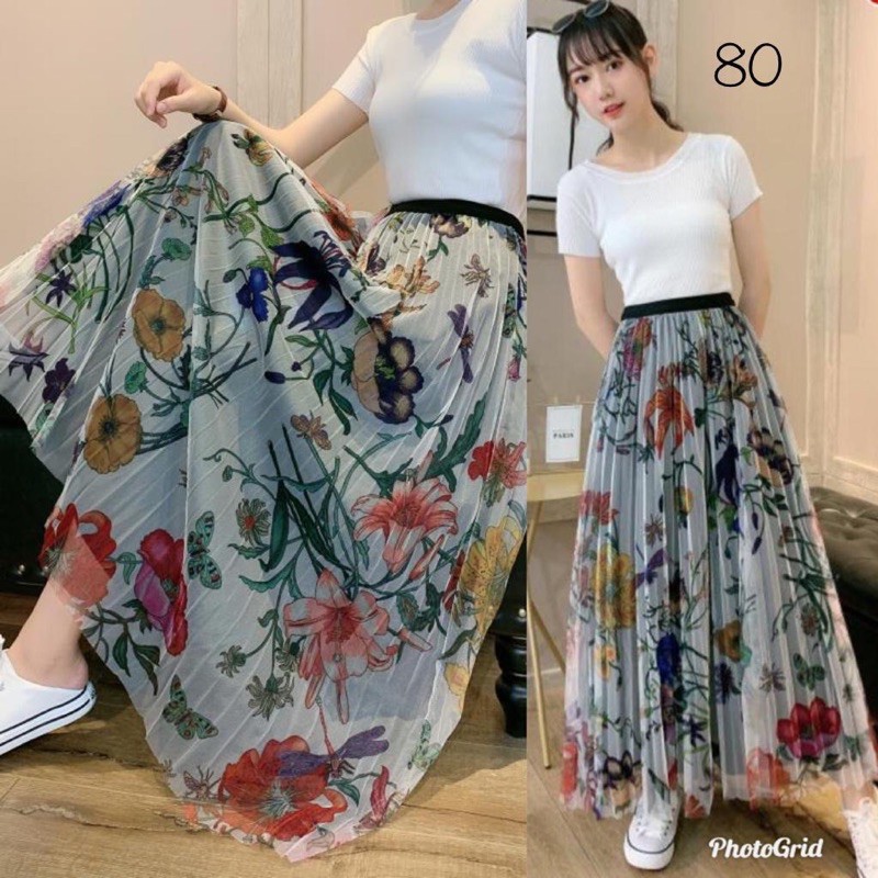 Rok Tutu Korea Panjang / Tutu Korean Maxi Skirt Import Floral Printing - KLV-1