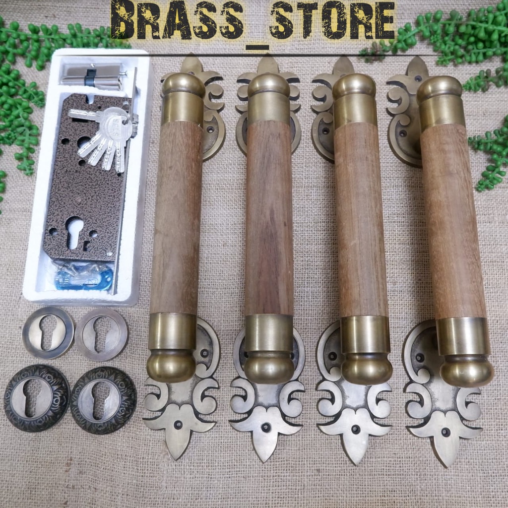 Handle Pintu Rumah Gagang Pintu Rumah Handle Kayu Kombinasi Kuningan