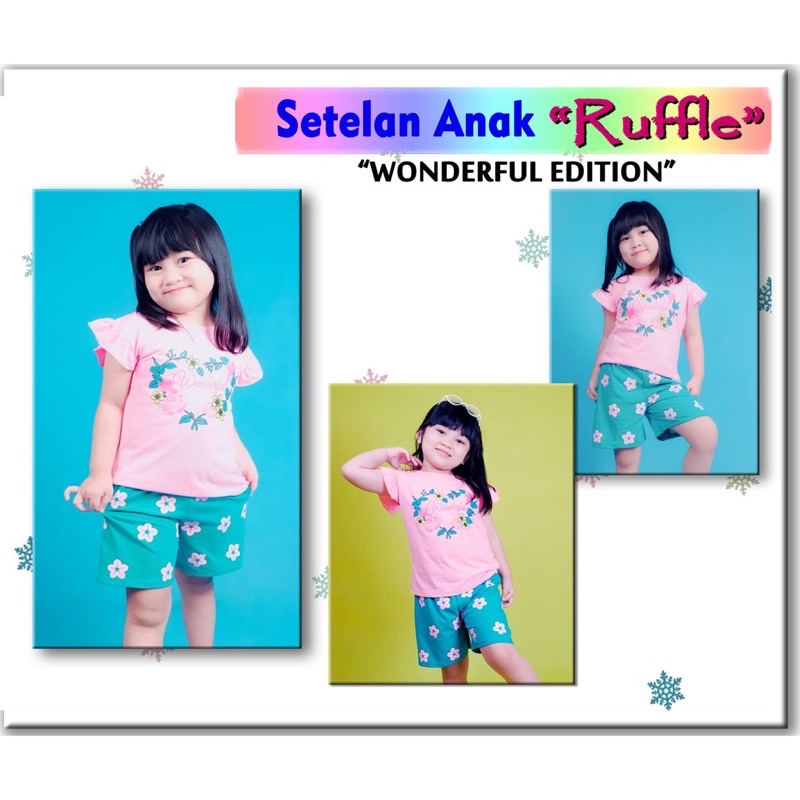 Setelan anak ruffle Kelfi umur 1-8 tahun wonderful edition baju setelan anak perempuan sehari hari