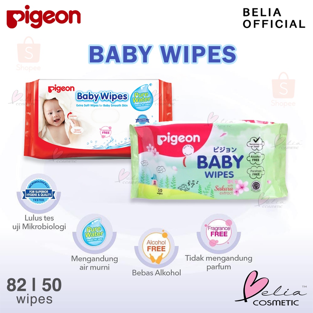 ❤ BELIA ❤ PIGEON Baby Wipes Pure Water Tisu Basah Bayi | Soft Lembut untuk Kulit Bayi | Gentle for Baby