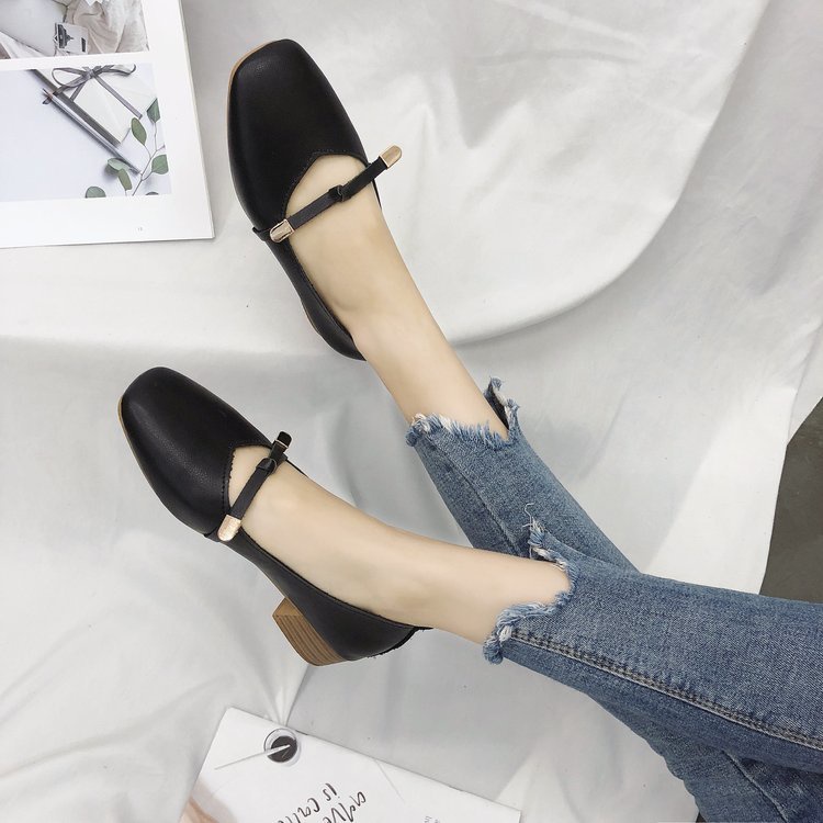 FD Mules Wanita Sepatu Hak Tahu 3cm Formal Sepatu Kulit Wanita Marry Jane KI-023