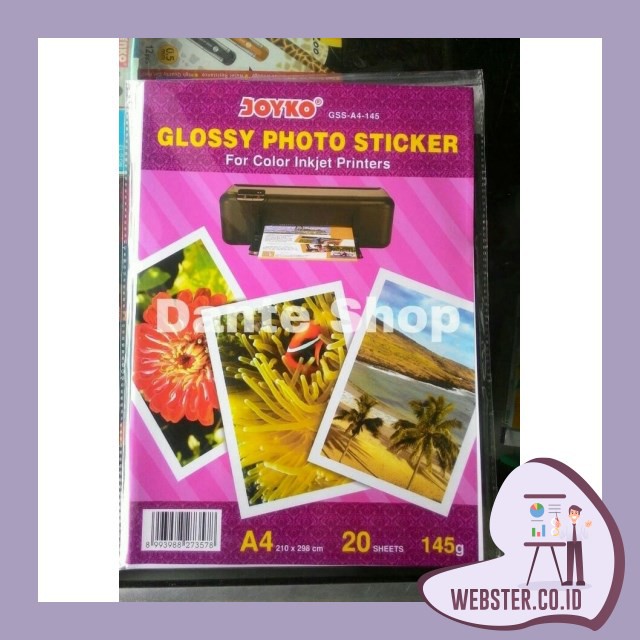 

WE1288 KERTAS PRINT & FOTOCOPY KERTAS STICKER GLOSY TOYS JOYKO A145 GRAM A4 20 LEMBAR COVER UNG