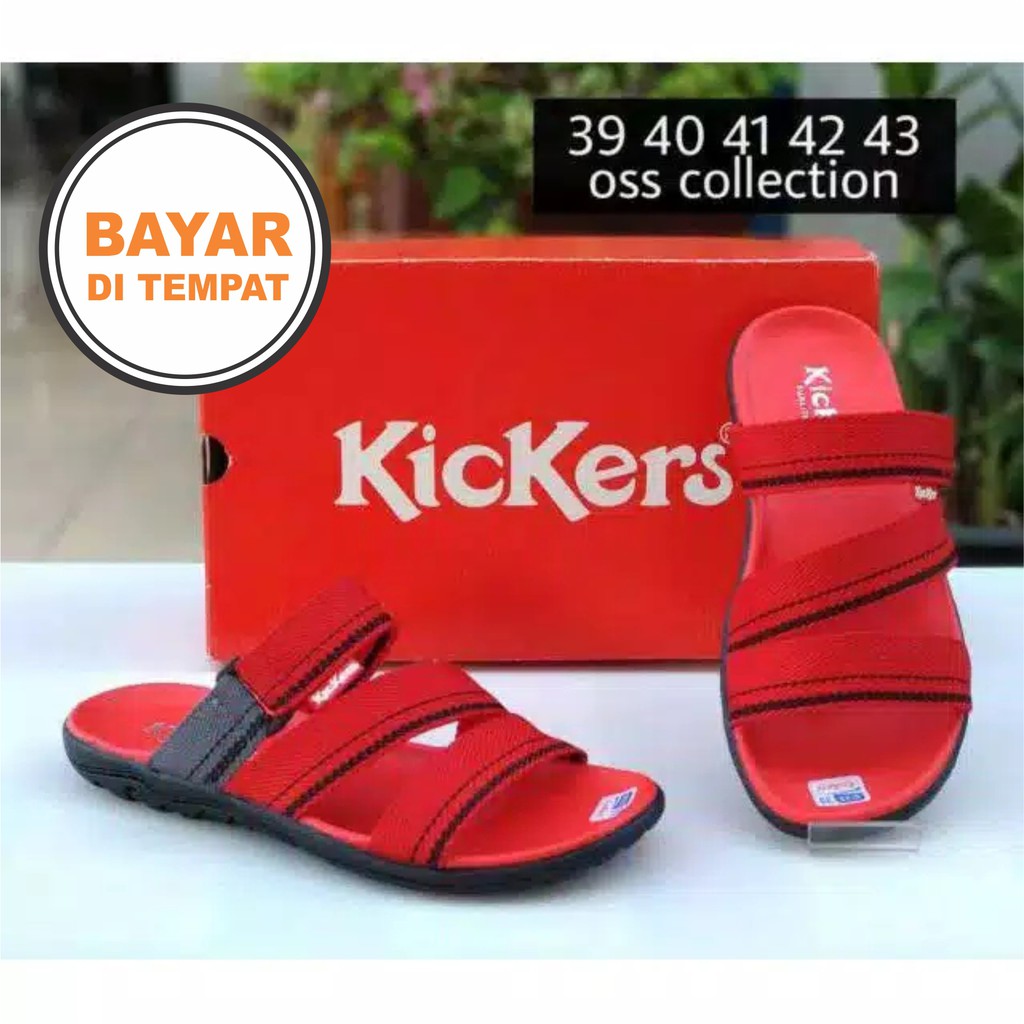  Sandal  Pria  Selop Slide Kickers Terbaru  Kick 3 Merah 