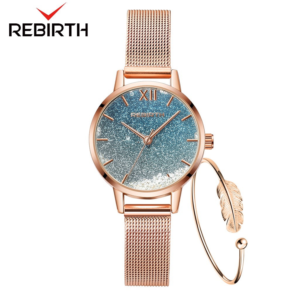 REBIRTH Jam Tangan Wanita Pasir Apung Dial Mode Jam Display Kuarsa Tahan Air Jam Tagan Cewek