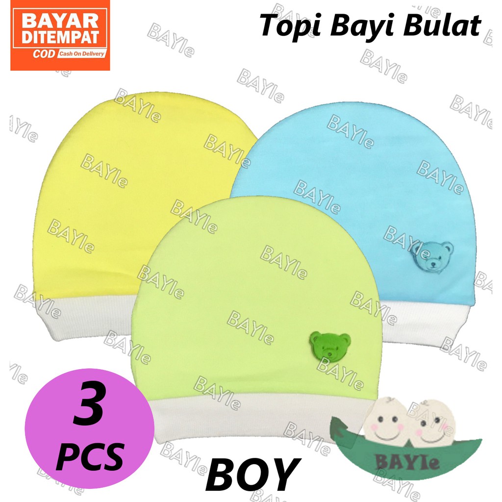 BAYIe - 3 PCS Topi Bayi / Anak model BULAT POLOS WARNA