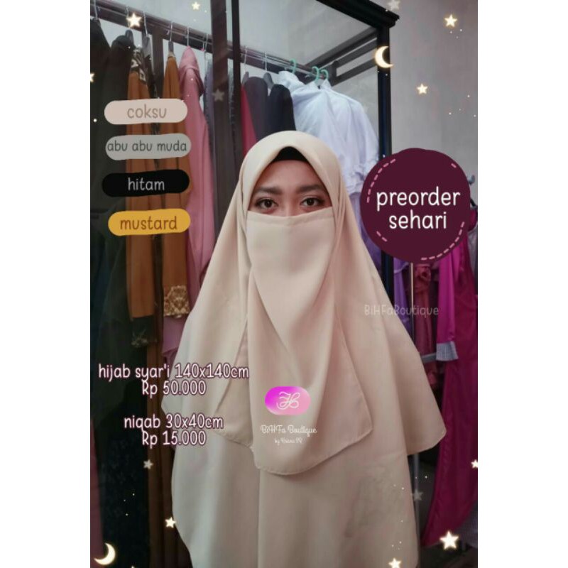 Hijab segiempat syari+cadar wolfis premium