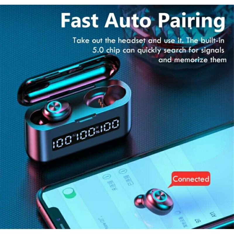 Headset bluetooth tws f9 powerbank