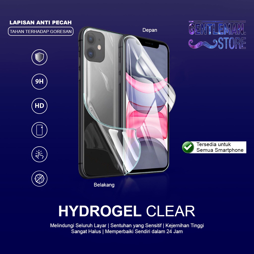 HYDROGEL SCREEN PROTECTOR ANTI GORES NOT TEMPERED GLASS FULL COVER ALL TYPE INFINIX IPHONE OPPO POCO REALME SAMSUNG VIVO XIAOMI LENGKAP