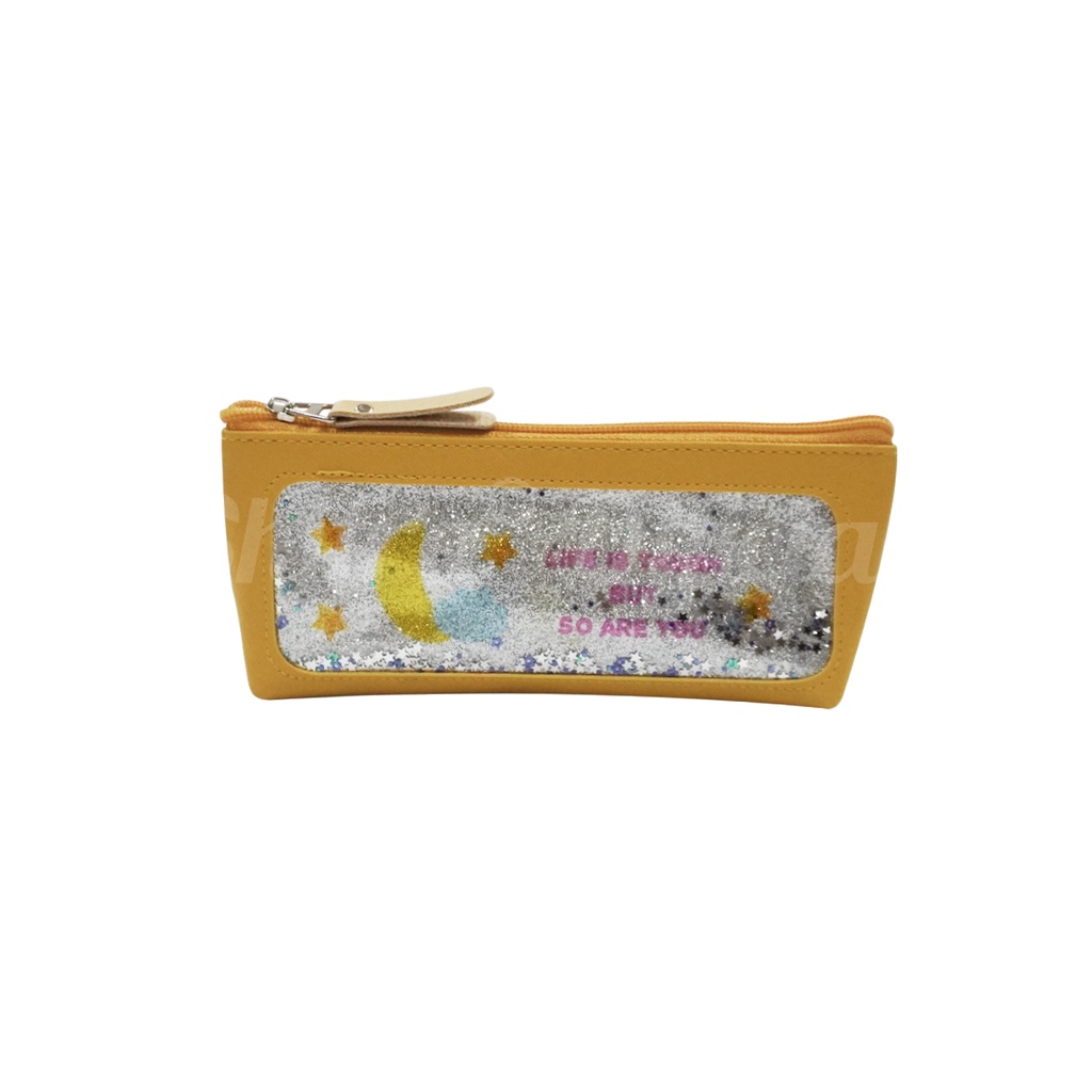 Shifra Tempat Pensil Pen Case Kotak Alat Tulis Mika Glitter Brown Pink Red Tosca Yellow