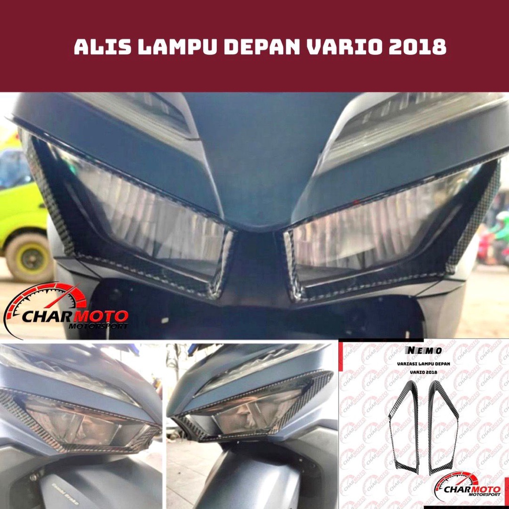 Cover Tutup Garnis Alis List Lampu Depan Honda Vario 150 125 2018 19 20 Carbon Karbon Nemo PNP - Charmoto