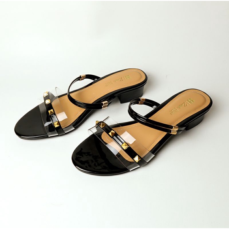 Sandal Slop Makazi Big Size 41 42 43 44 45 / Sendal Valentino Wanita Kasual Santai Hitam, 41