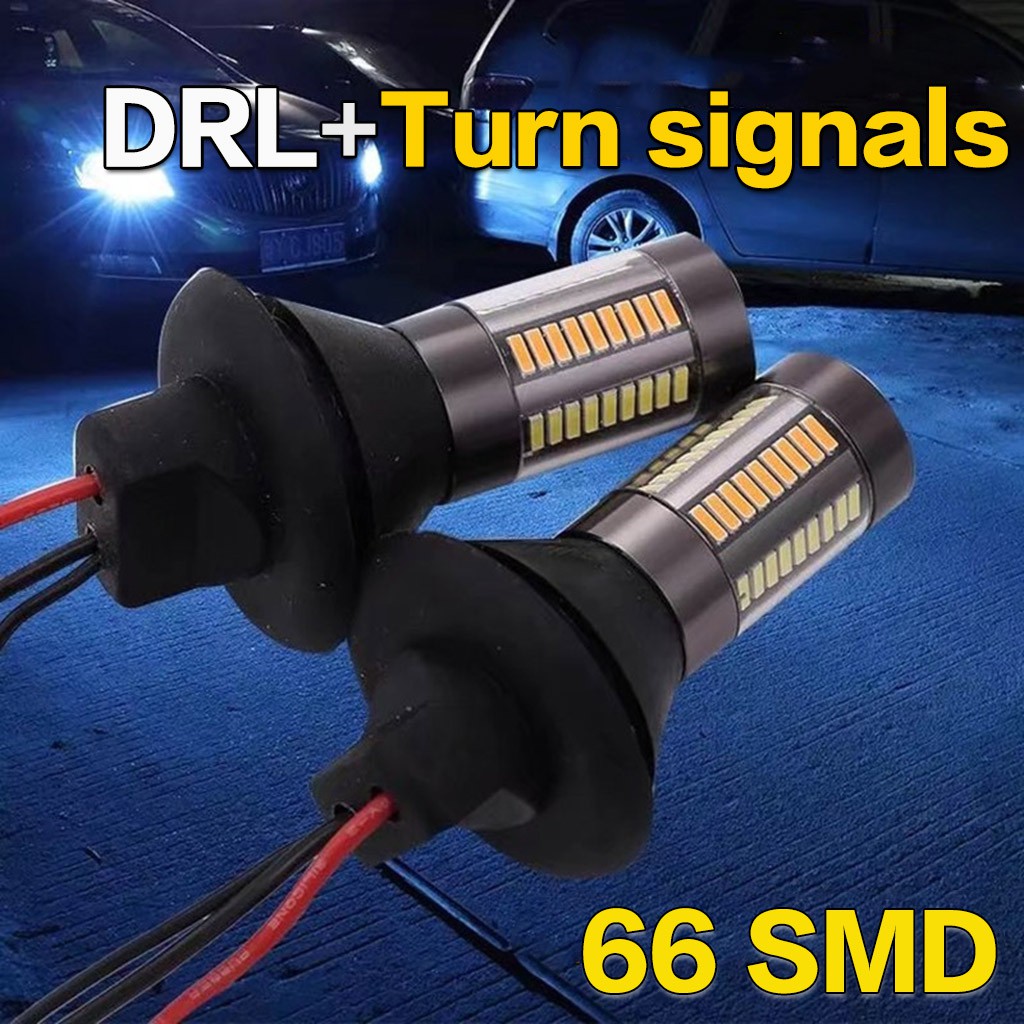 2pcs【In stock】66SMD Dual Model Car T20 1156 T25 Daytime Running Light Turn Signal DRL LED