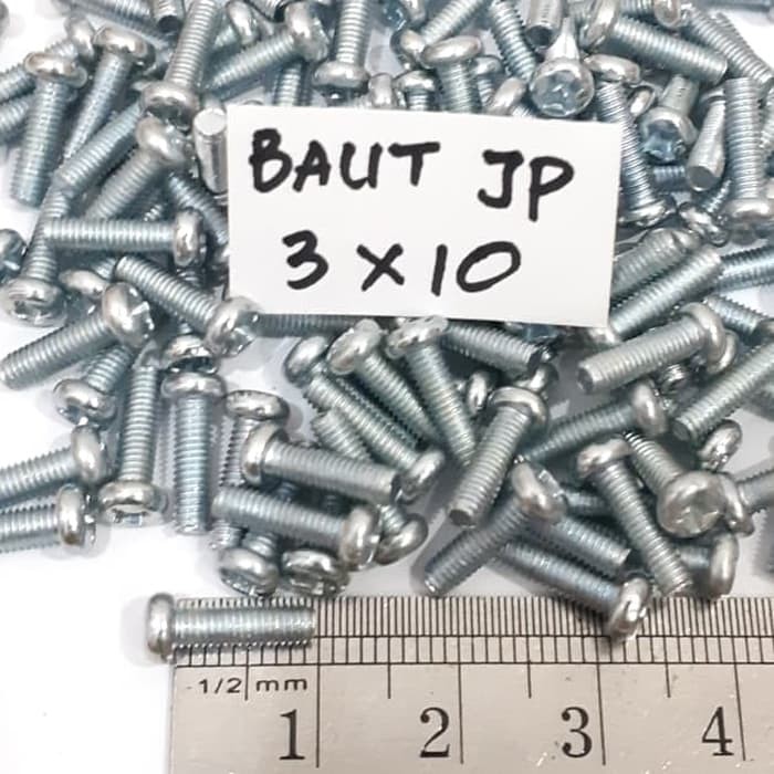 Baut Putih 3x10 Baut JP3x10 Kepala Obeng M3x10 M3 x 10 per 100 pcs