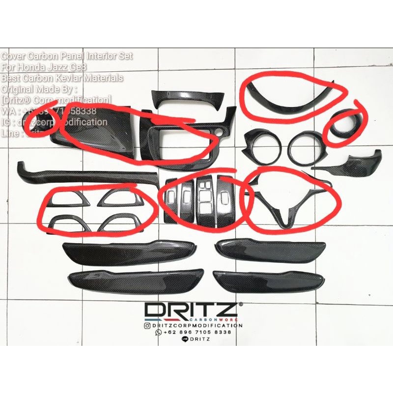 Carbon Cover SET INTERIOR Mobil HONDA JAZZ GE8 Aksesoris Interior Karbon