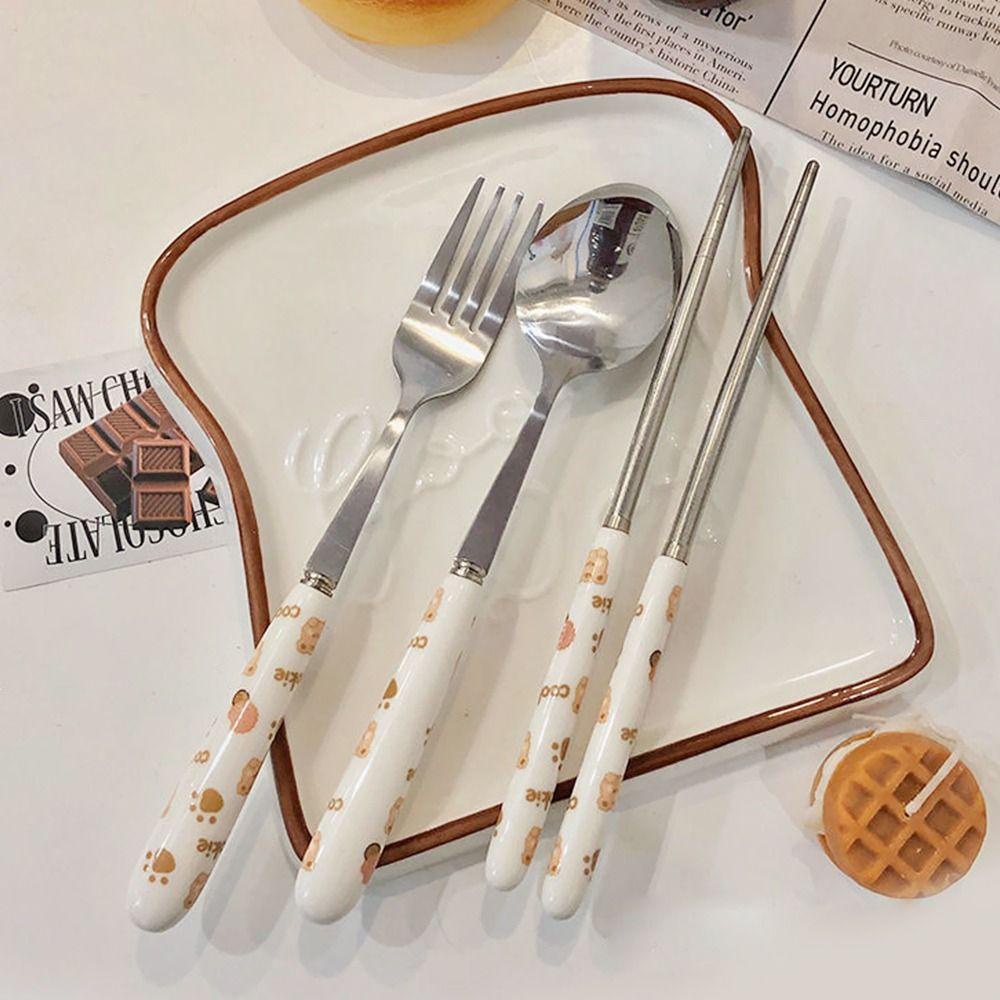 Solighter Cutlery Set Lucu Outdoor Reusable Alat Makan Dapur Camping Stainless Steel