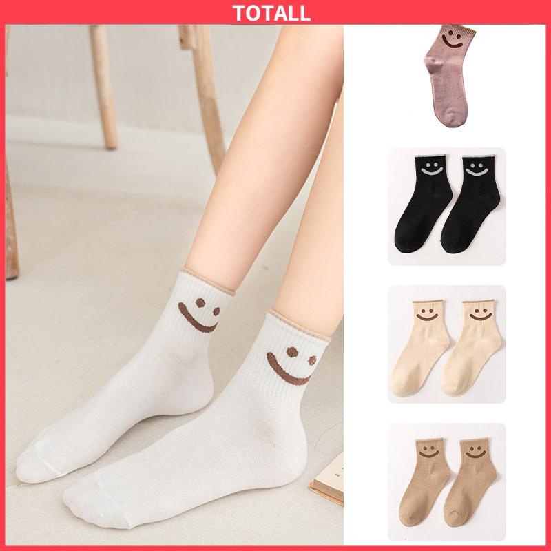 COD Kaus Kaki Wanita Mid-tube Cute Smiley College Style Kaus Kaki Trendi Musim Gugur Musim Dingin Musim Semi Musim Panas-Totall