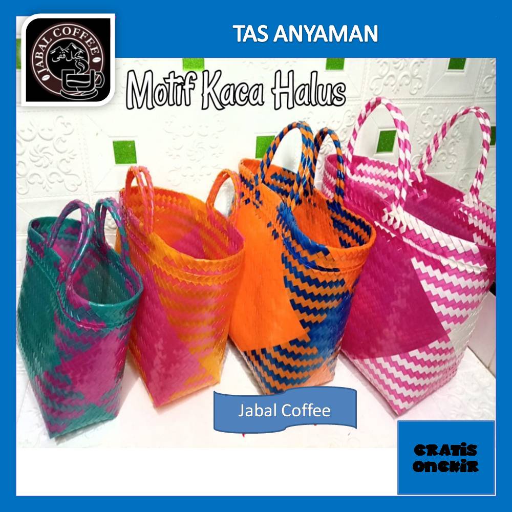 Tas Anyaman Plastik Kaca Halus Ukuran L / Tas Anyam Kaca Papak Tanggung / Tas Hampers / Tas Belanja Pasar 03