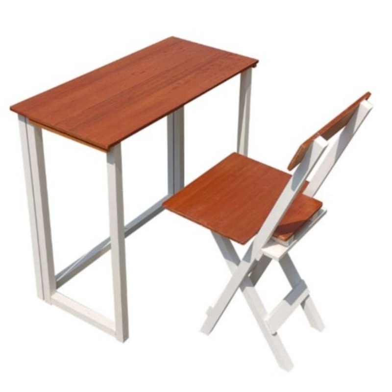 1 set Meja kursi Laptop Belajar kayu lipat uk 80x40 cm Tinggi 75 cm- Putih coklat ruang meranti baru