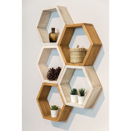 rak dinding minimalis hexagonal murah