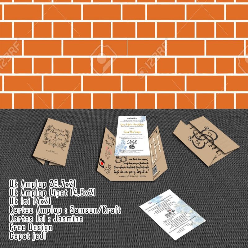 kartu undangan rustic kombinasi kraft jasmine
