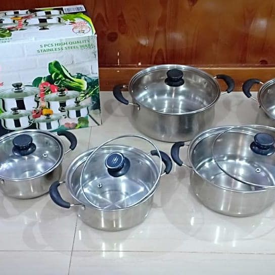 PANCI 5 SET TUTUP KACA - PANCI STAINLESS 5 SUSUN TUTUP KACA - PANCI MURAH - TOKO HAF STORE