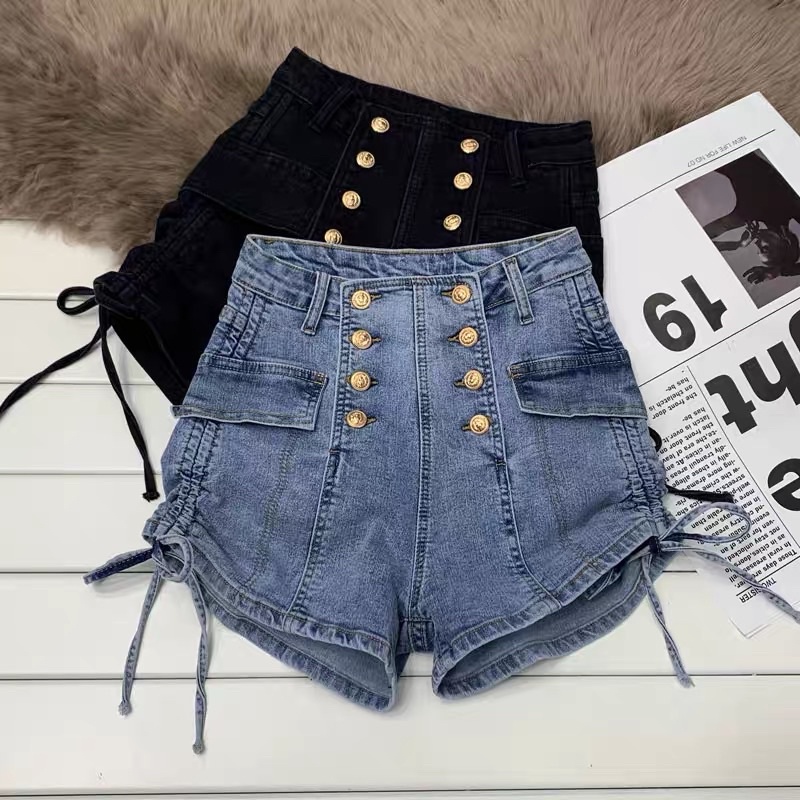 H7 sp4/278 Celana pendek jeans highwaist tali serut korean style / hot pants pinggang tinggi / short pants /